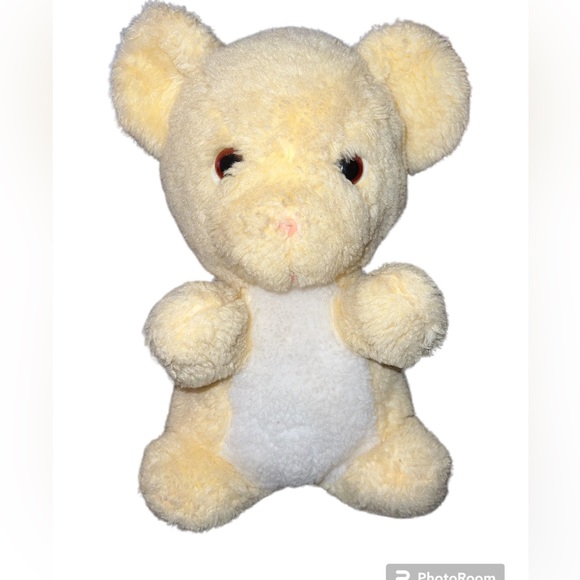 Vintage 1979 Gund Yellow Teddy Bear Hard Plastic Eyes Pink Nose 11” - Picture 1 of 3